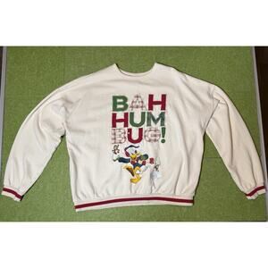 Disney Bah Hum Bug Donald Duck Christmas Crewneck Sweatshirt Mens L Fleece Lined